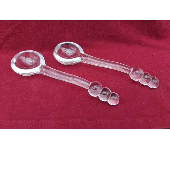 2 - Vintage Imperial Glass Candlewick 3 Beaded Condiment Spoons 6" Mayo/Mustard - Picture 1 of 4